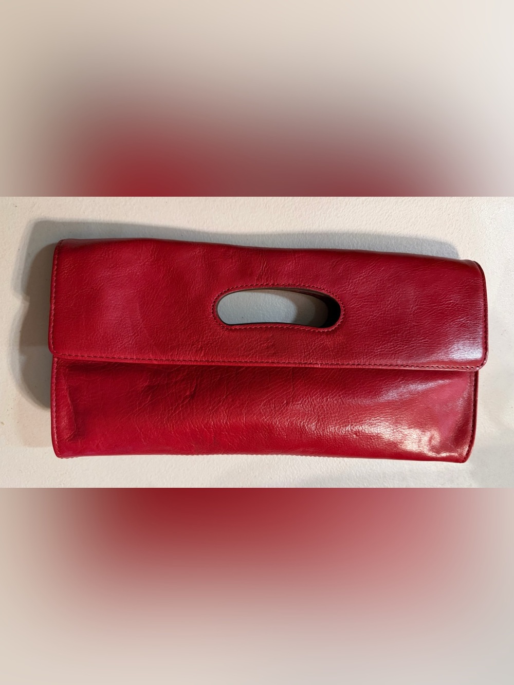 HOBO Red Leather Cutout Handle Clutch